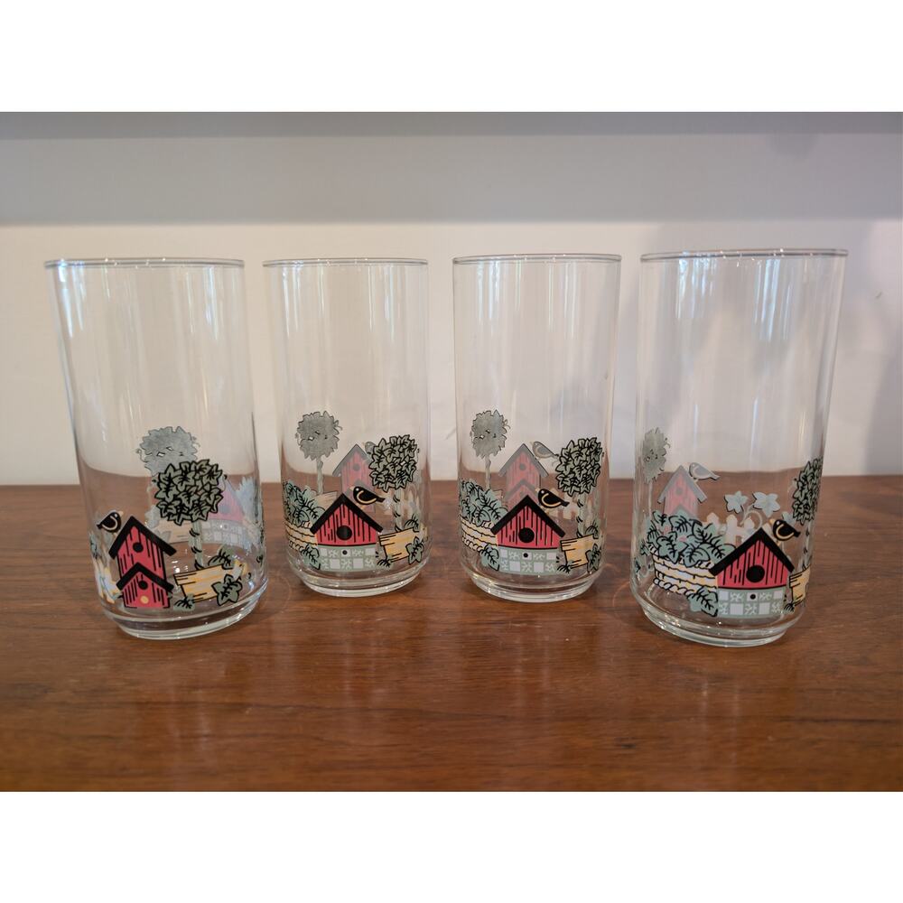 Vintage Corelle Garden Home - Birdhouse Tumblers – Set of 4 - 16 oz - MINT